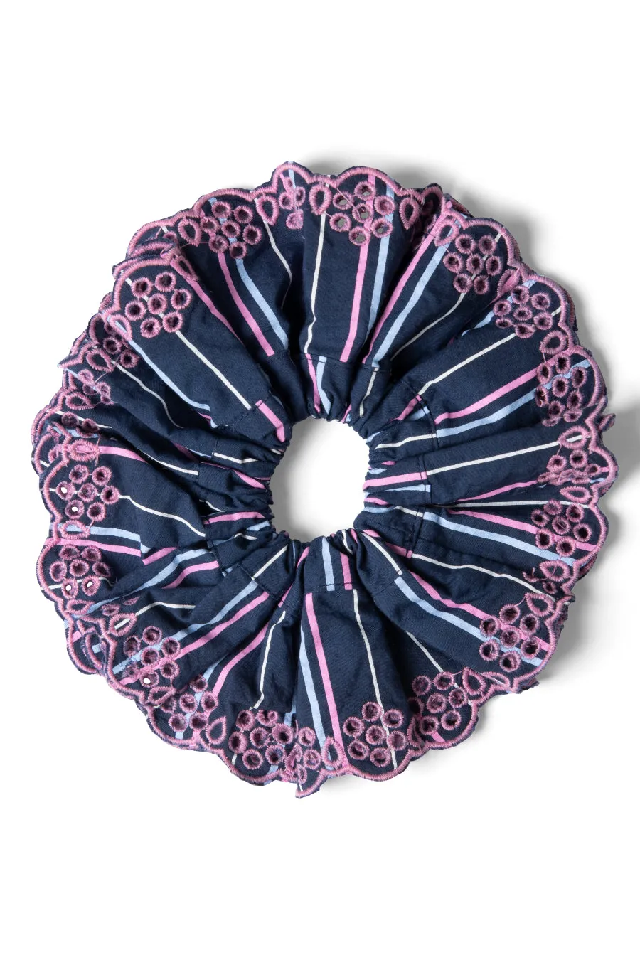 stripe scrunchie with broderie edge