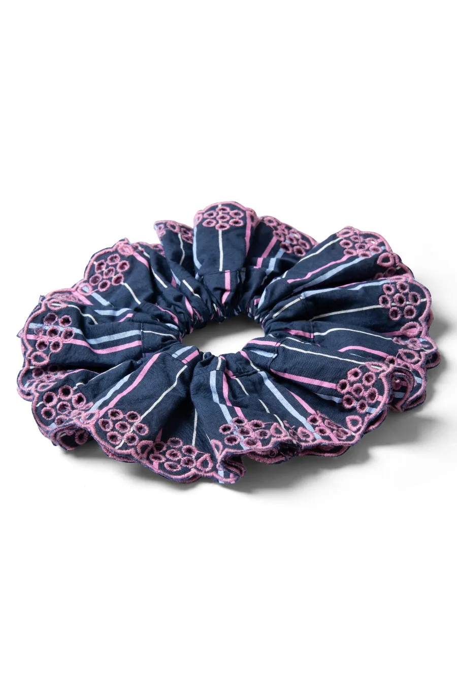 stripe scrunchie with broderie edge