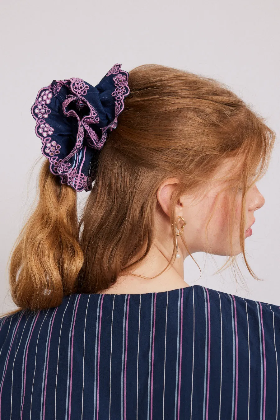 stripe scrunchie with broderie edge