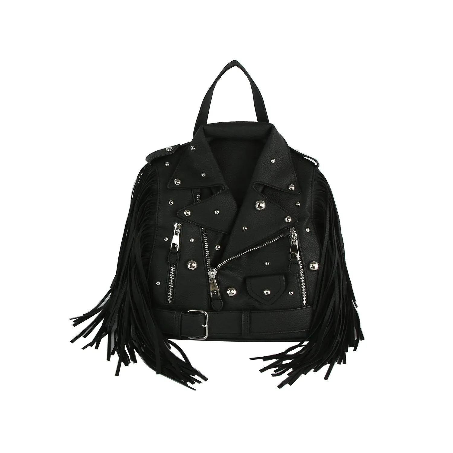 Studded Fringe Motorcycle Jacket Backpack