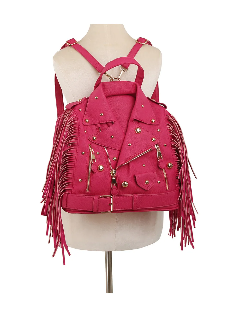 Studded Fringe Motorcycle Jacket Backpack