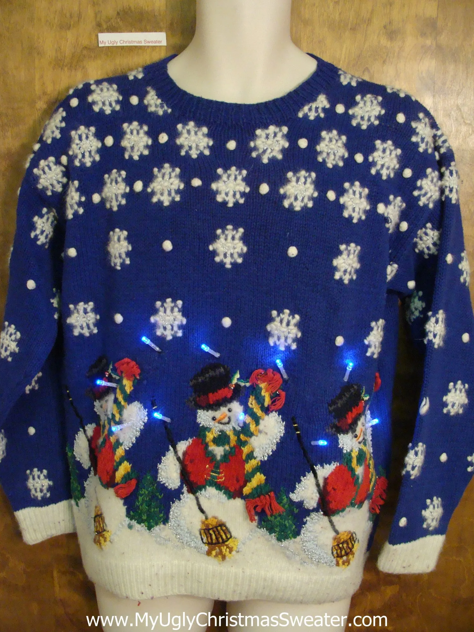 Sweet 80s Snowman Trio Light Up Ugly Xmas Sweater