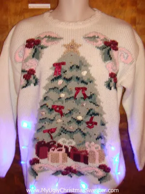 Tacky Light Up Ugly Xmas Sweater with Festive Tree
