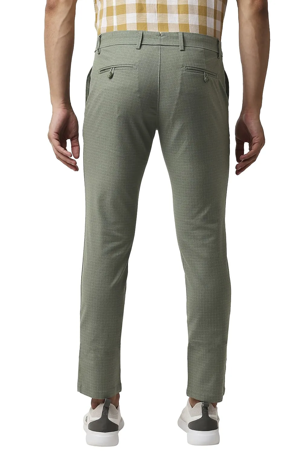 Tapered Fit Stretch Checks Trousers