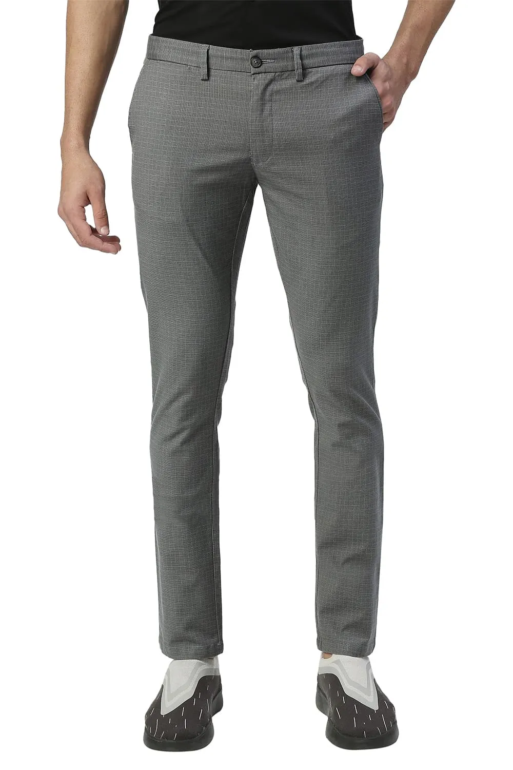 Tapered Fit Stretch Checks Trousers