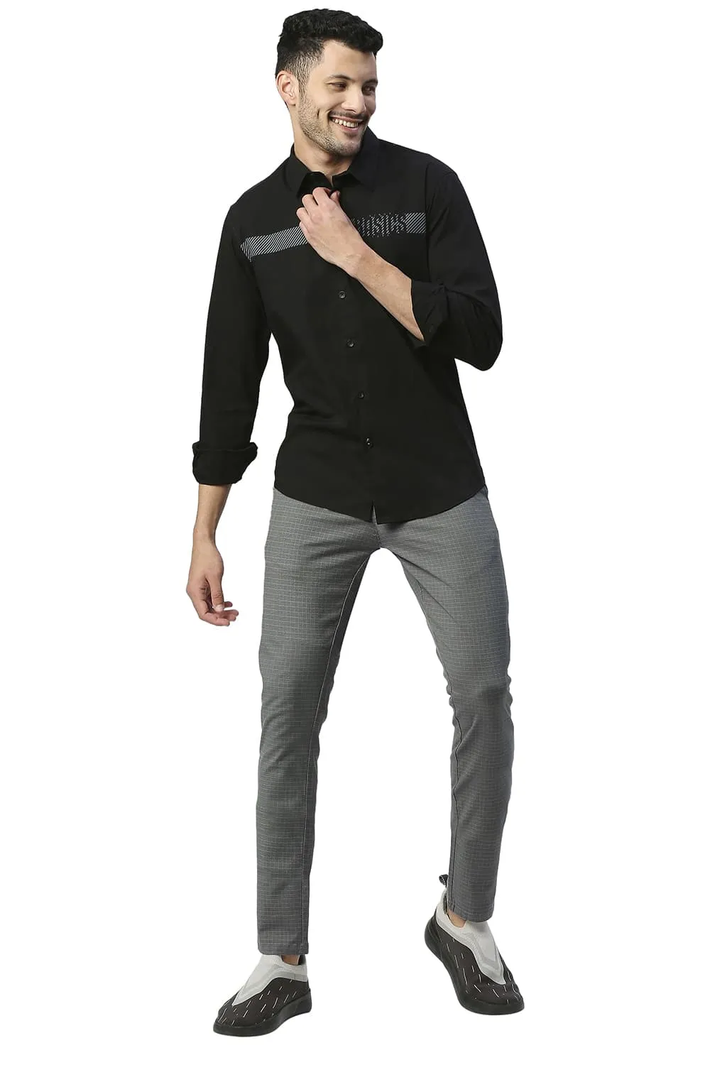 Tapered Fit Stretch Checks Trousers