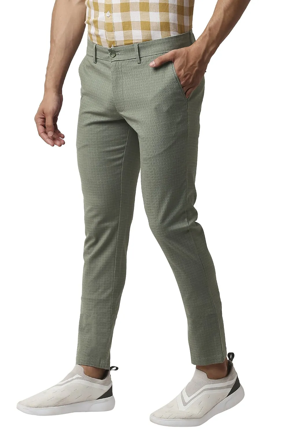 Tapered Fit Stretch Checks Trousers