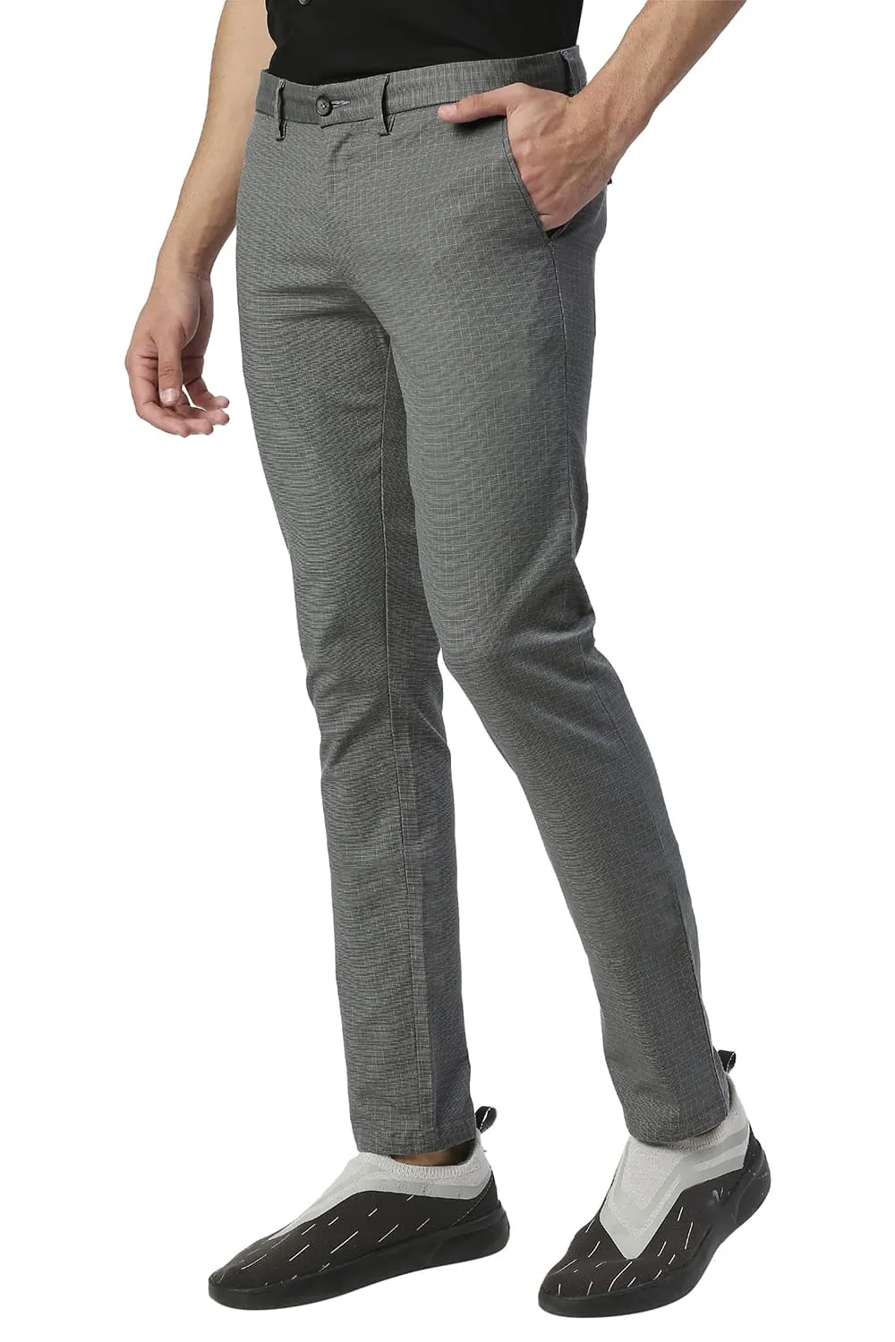 Tapered Fit Stretch Checks Trousers