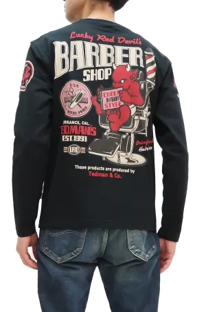 Tedman T-Shirt Men's Lucky Devil Barbershop Graphic Long Sleeve Tee Efu-Shokai TDLS-352 Black