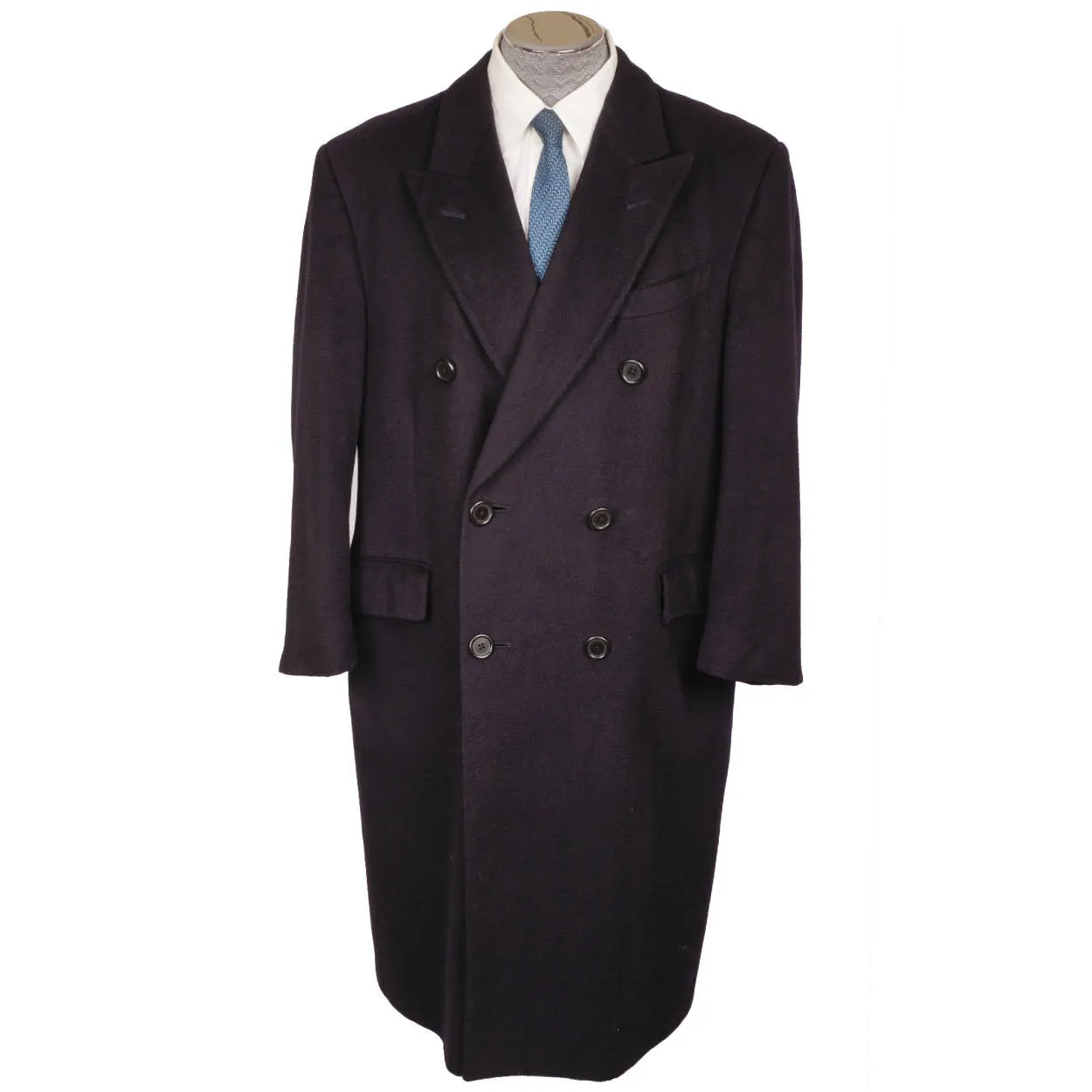 Vintage Aquascutum England Pure Cashmere Overcoat Navy Blue Coat Mens Size L