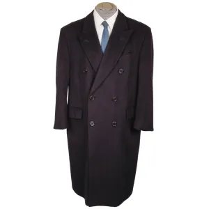 Vintage Aquascutum England Pure Cashmere Overcoat Navy Blue Coat Mens Size L