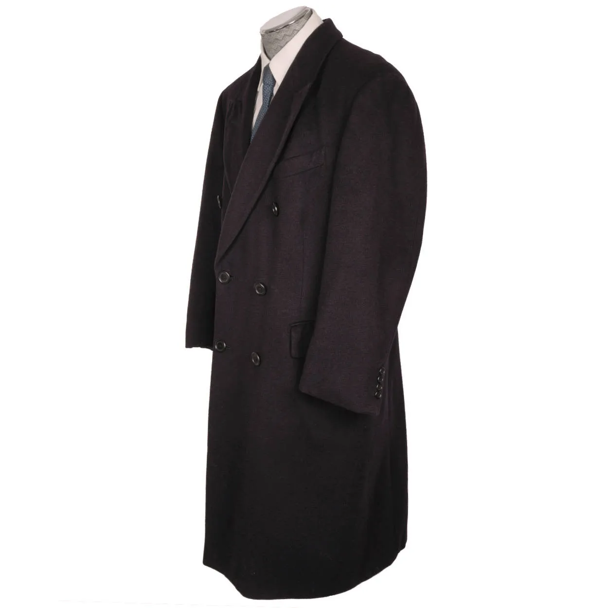 Vintage Aquascutum England Pure Cashmere Overcoat Navy Blue Coat Mens Size L
