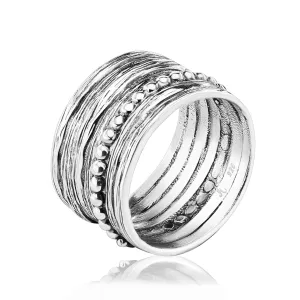 Wide Sterling Silver Bead Ring