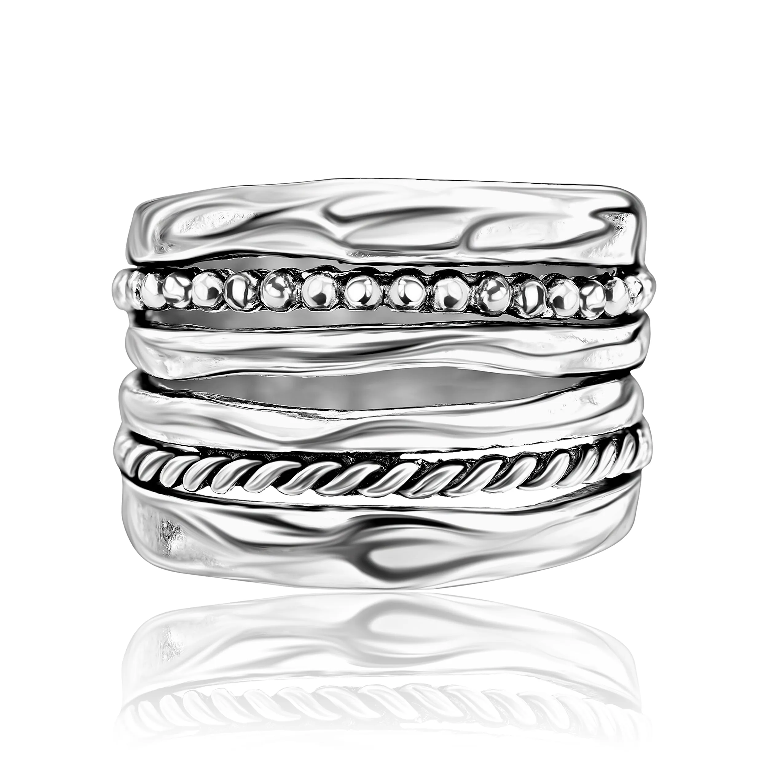 Wide Sterling Silver Rope Bead Ring
