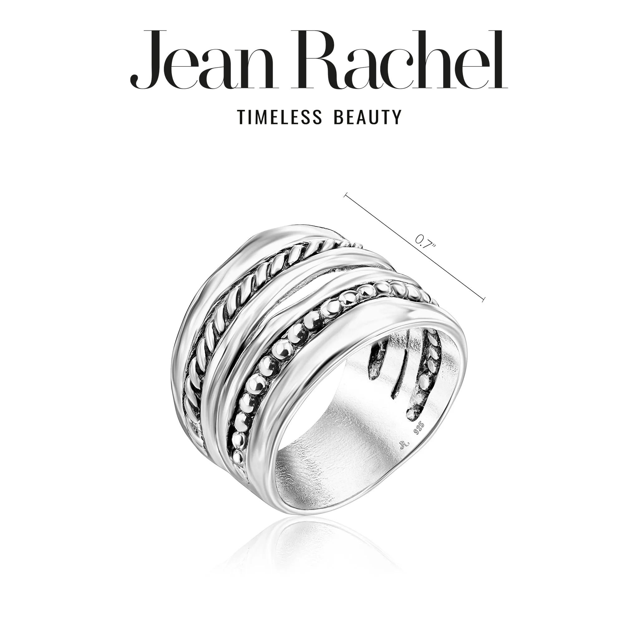 Wide Sterling Silver Rope Bead Ring