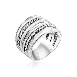 Wide Sterling Silver Rope Bead Ring