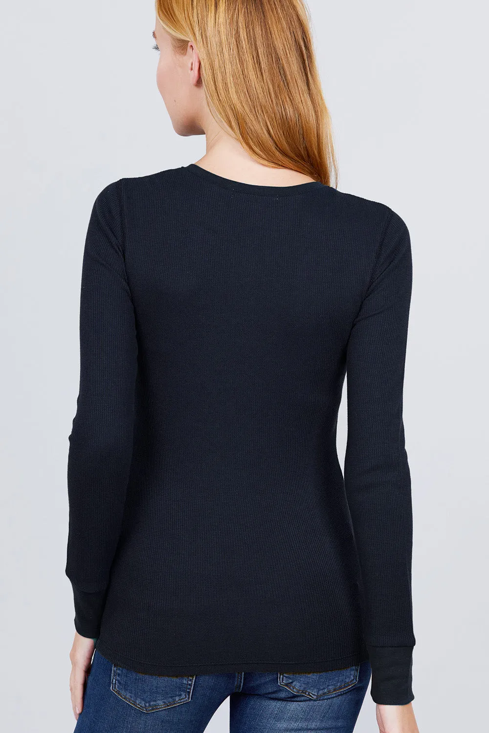 Women's Long Slv Henley Thermal Top